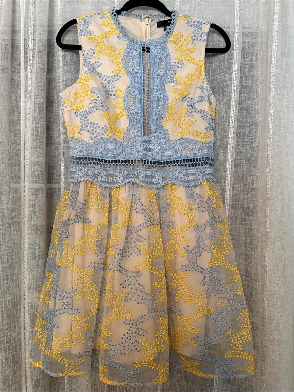 Ladies Small Aqua Dress Blue & Yellow Lace Overlay Party Dress